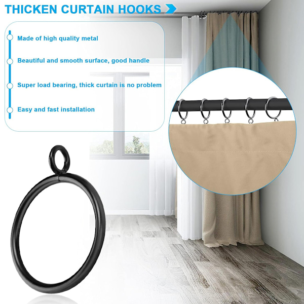 Pakke med 30 sorte gardinringe, 3,8 cm, til 3,6 cm gardinstang.