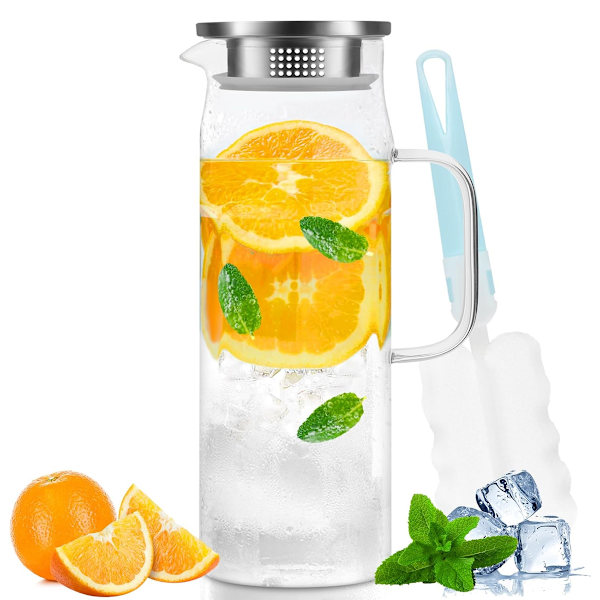 1,2 liter glaskande, vandkande, med låg, transparent