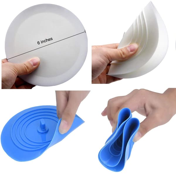 Diskhoppropp 2-pack, 15 cm silikonavloppsskydd, hårpropp universal passform för badkar, badrum och tvättstuga, vit&blå - förseglad