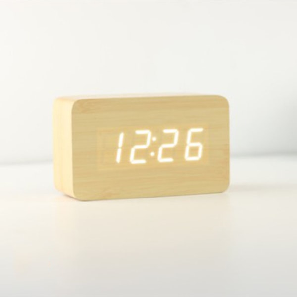 Naturlig Träklocka, Elegant Dekorativ Digital Väckarklocka i Trä med Multifunktionell LED-Display, Inklusive Tid, Datum, Temperatur och Röststyrning