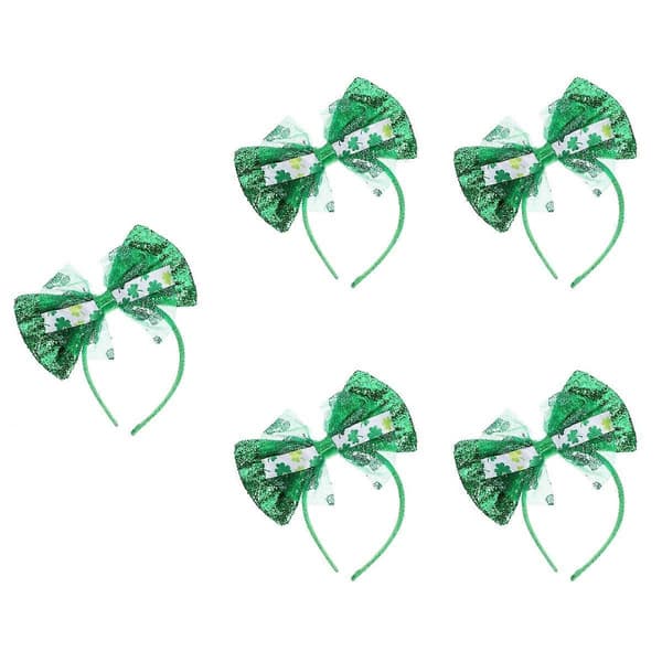 St. Patrick's hårbånd til fest 5 stk. sløyfe shamrock-hodebånd grønt