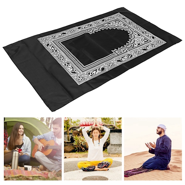 Muslim Prayer Rug 4 Stabilization Iron Corners Blanket with Compass for Traveling OutdoorBlack