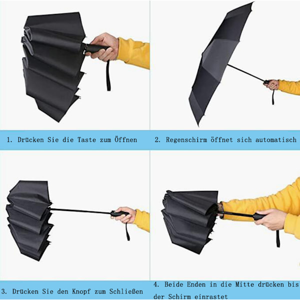 Reseparaply, Förstärkta Glasfiberribbor Vindtät Kompakt Lättviktig för Regn, Automatiskt Öppna Stäng System, Liten Portabel för Män Kvinnor Tonåringar