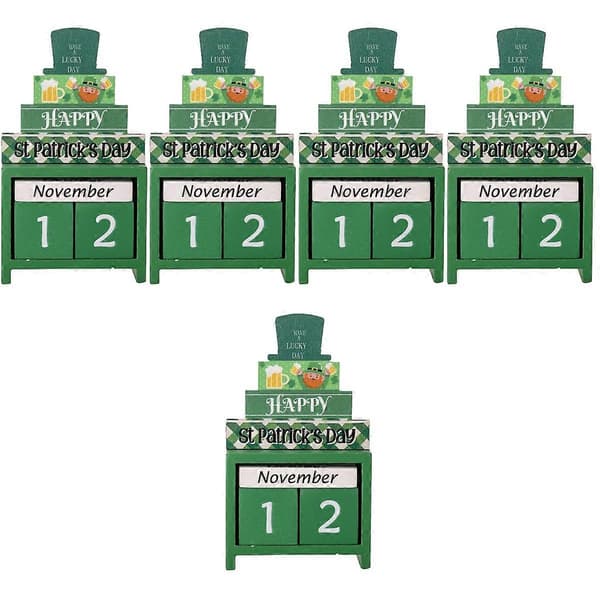 Träkalender för St. Patrick's Day med 5 st skrivbordsblock