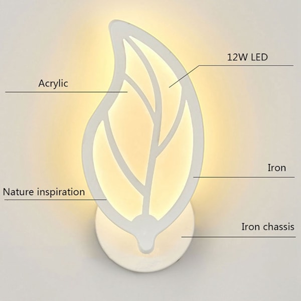 LED væglampe moderne akryl bladform lampe soveværelse korridor indretning varm hvid 12W 85265V