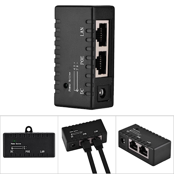 POE-splitter, strömförsörjningsadapter för Ethernet-injektor för LAN-nätverk, svart