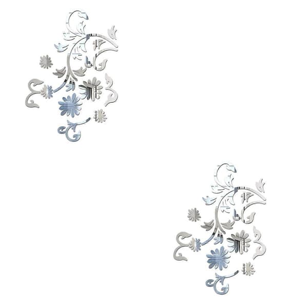 DIY Väggdekal Blomsterspegel Design för Rumsdekoration 2 st Silver