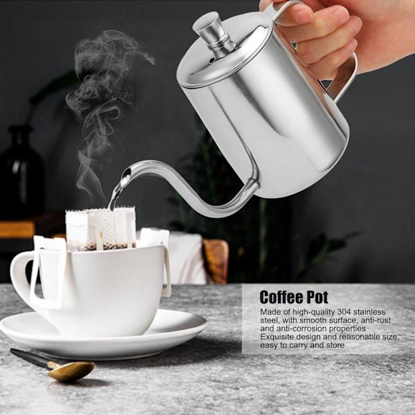 Kaffe Kande Rustfrit Stål Lang Fint Ttud Manuel Kaffe Kedel med Dæksel til Hjem Kaffe BrugSølv 350ML