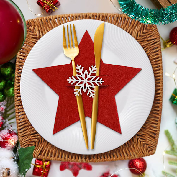 Jul Filt Bordstabletter för Julbordsdekoration, Elegant Snöflinga Design Värmebeständigt Filtmaterial Bordsdekoration för Familjen