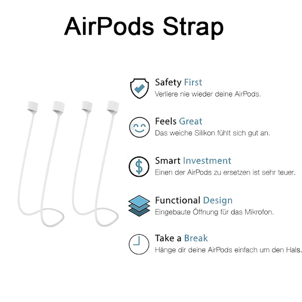 4 stk. kompatibel med magnetiske anti-tab-stropper, AirPods-tilbehør