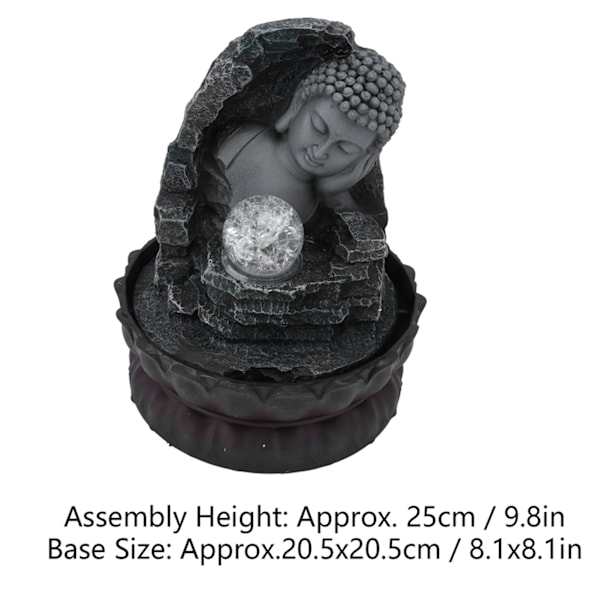 Harpiks Vannfontene Ornamenter Sovende Buddha Statue Innendørs Vannlandskap Hjemmedekor Gave EU-plugg 220V