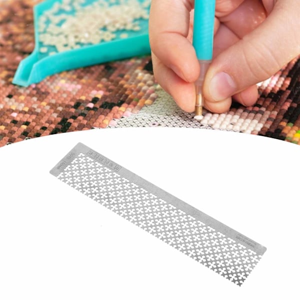 Rhinestone Maleri Lineal i Rustfrit Stål Tomme Gitre Point Drill Pen Lineal til 5D DIY140MM