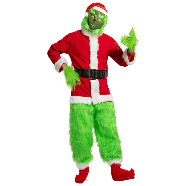 Juldräkt stöld Grön pälsmonster Grinch kläder Grön pälsmonstermask Den gröna Grinchen