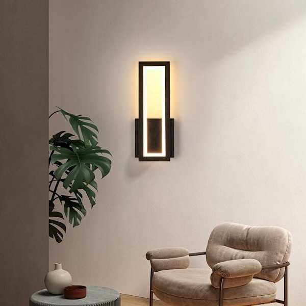 Modern Svart Design, Vattentät LED Vägglampa Varmvitt Ljus Integrerad LED För Vardagsrum