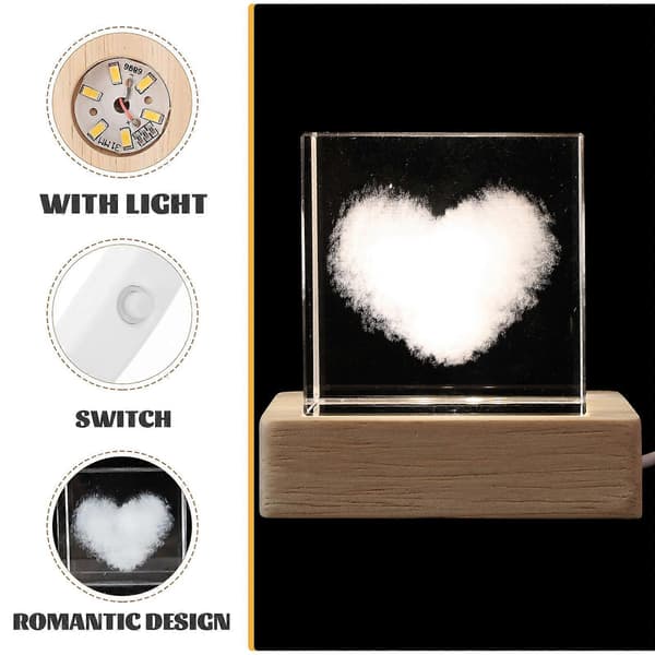 Heart Light Krystallterning-lampe til dekorasjon, 3 stk. romantisk nattlys med base