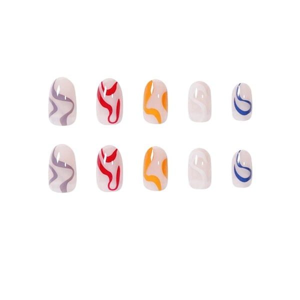 24 kpl Press on Nails Medium Mantel Fake Nails Rainbow Wave