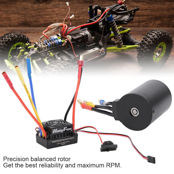 Vedenpitävä harjaton moottori 4P 3650 3100KV T-urosliitin 60A harjattomalla ESC-sarjalla 1/10 RC-autoon