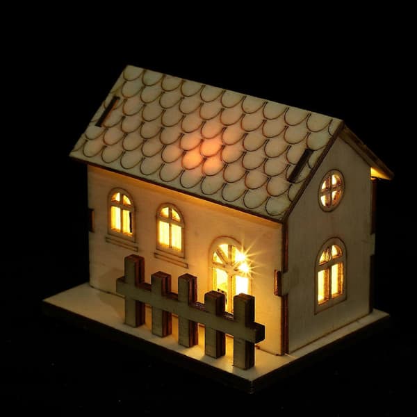 Jule-minihus med lys til dekorasjon, 1 stk. trehus julepynt med lys