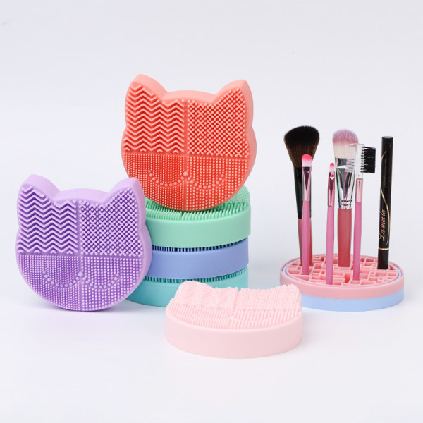 Makeup Brush rengjøringsmatte med børstetørkeholder, Silicon Cat