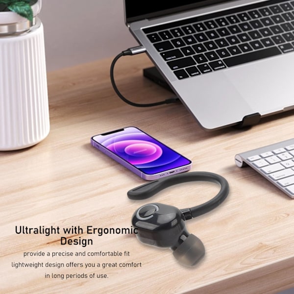 Støjreducerende Bluetooth-headset V5.2 Trådløs Bluetooth-øretelefon med mikrofon Lang standby Ultralet til lastbilchauffører Kontor Sort
