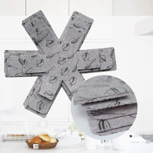 Omdesignade Köksredskapsbeskyddare, 9-delars set, Non-Woven Polyester med Anti-Slip Textur, Stapelbara Pannavdelare i Flera Storlekar, För Non-Stick Yta