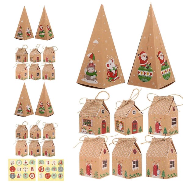 Jule-adventsesker for gaveinnpakning, 2 sett, brunt papirmateriale