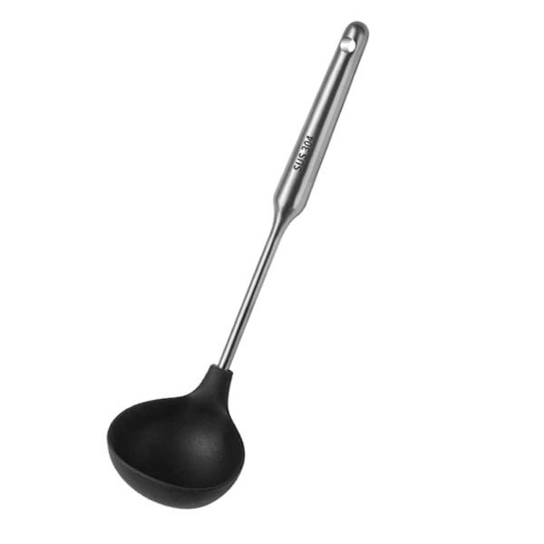 Ergonomisk slev i rostfritt stål, spegelpolerad finish, bekväm att arbeta med, rostbeständig, lätt att rengöra, diskmaskinsäker för non-stick