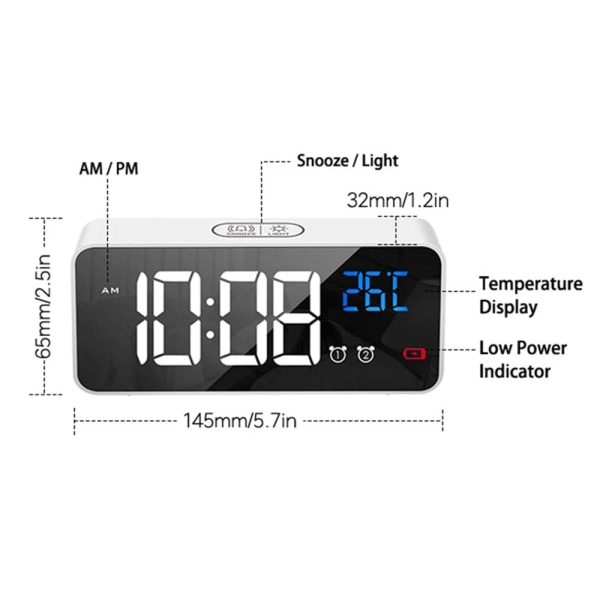 LED-skærm digitalt vækkeur, USB-opladningsport, lyd