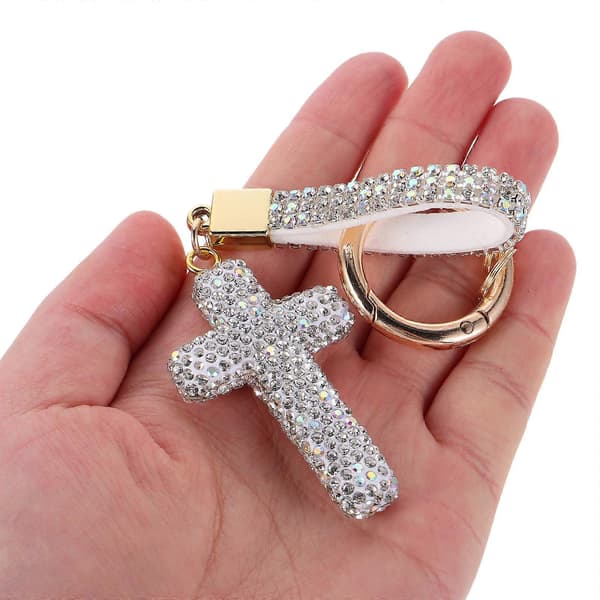 Glitrende kors-nøkkelring til dekorasjon, 2 stk. Rhinestone Bling biltilbehør