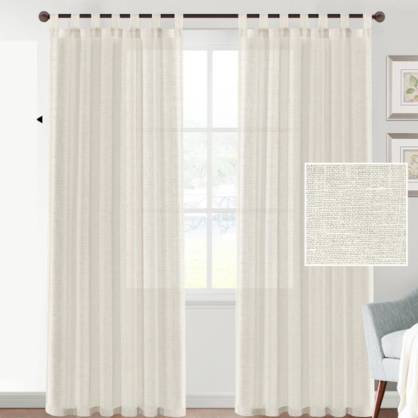 Lin gardin i linlook, halvtransparent med hemper, til stue, hus