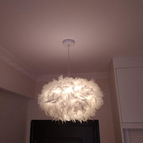Handgjord Fjäderlampa, Anpassningsbar Belysning Med Justerbar Upphängningskabel, Vita Fjädrar För Att Skapa En Eterisk Atmosfär I Dina Flickrum