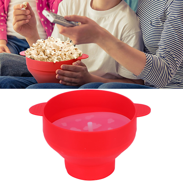 Popcornhink Vikbar Silikon DIY Popcorn Maker Skål med Lock Kökstillbehör (Med Handtag Röd)