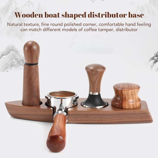 3 stk. Kaffekværn Tamper Holder Valnød Træ Gummi Rustfrit Stål Bådformet Fordeler Stativ Kaffe Tilbehør Til 58mm Base 58mm Tamper 58mm