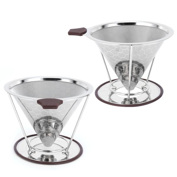 Rostfritt stålfilter med hållare Kaffeefilter Mesh Funnel Kökskaffetillverkningsverktyg 1-6 koppar