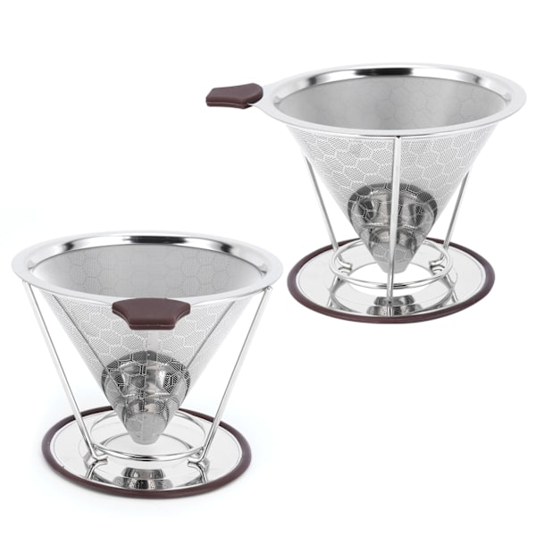 Rustfrit stålfilter med holder Kaffeefilter Mesh Funnel Køkken Kaffeemaskine Værktøj 1-6 Kop