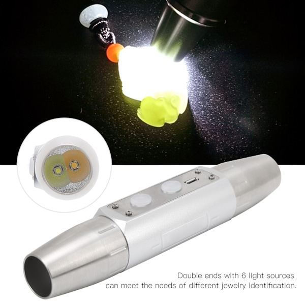 4 lampor professionell ficklampa smycken identifiering USB uppladdningsbar ljusstark ficklampa