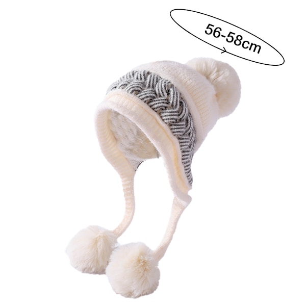 Kvindernes strikkede hue halstørklæde, varm tyk hæklet Bobble Pom Beanie Hat