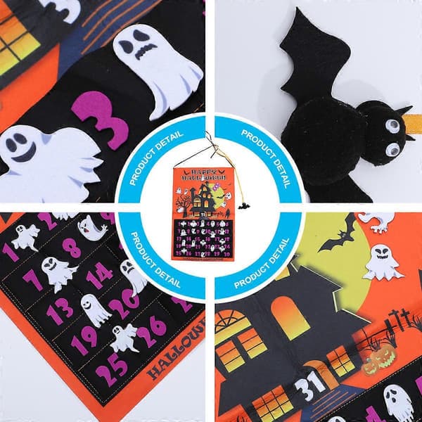 Seinälle ripustettava Halloween-lähtölaskentakalenteri 30 haamutarralla