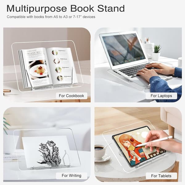 Alsidig Justerbar Akrylstativ til Læsning, Stilfuldt Ergonomisk Design, Multifunktionelt Foldbart Stativ med Elastiske Sideclips, Ideel til Bøger