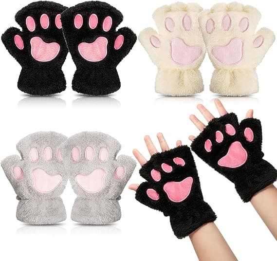 3 Par Furry Plush Katteklo-Handsker