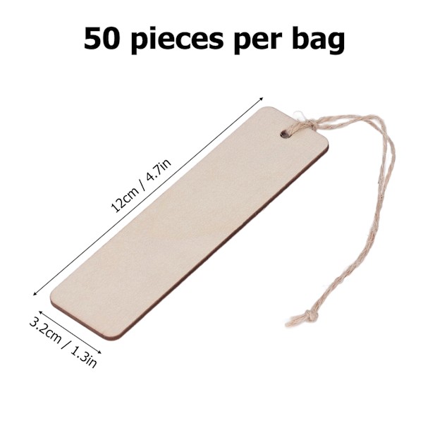 50 stk. Træ Bogmærker 4.7x1.3in Blanke Rektangel Afrundede Kanter Blanke Træ Kunsthåndværk Bogmærke til Bogmærke Gave DIY