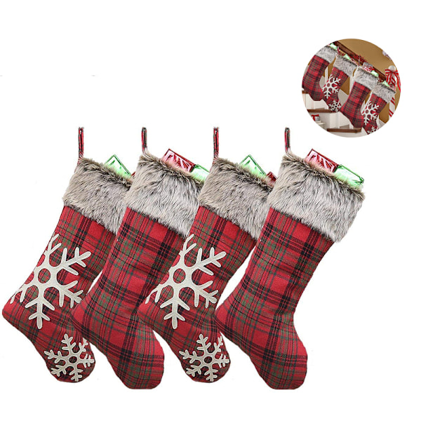 Röd Julstrumpa i Rutigt, Klassisk Design med Lyxiga Mjuka Muddar för en Varm och Inbjudande Atmosfär, Polyester 46 cm Lång Hängande Dekoration
