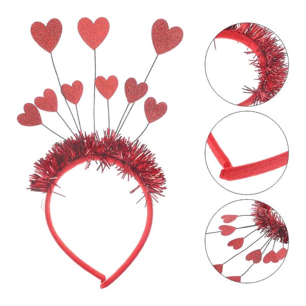 Røde Valentinsdag-hårbøyler til dekorasjon, 3 stk hjerteformede hårbøyler