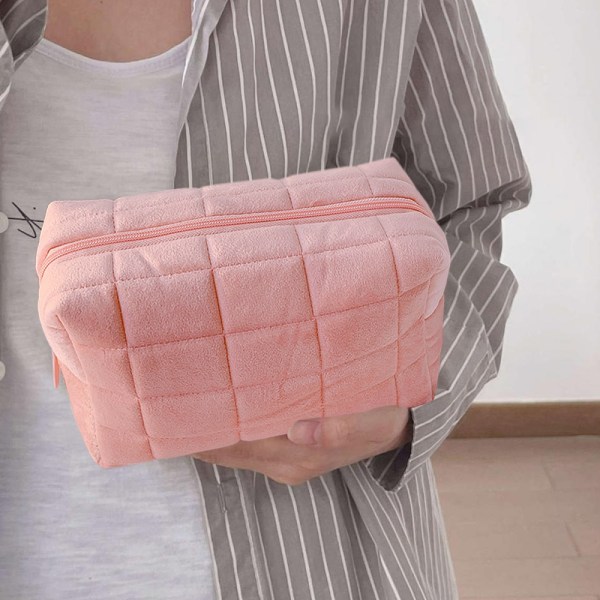 Plysch sminkväska kosmetisk väska för kvinnor, blixtlås stor solid