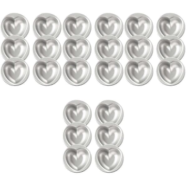 Hjerteformet kakeform med slippbelegg for baking, 24 stk. sett i sølvfarget aluminiumslegering