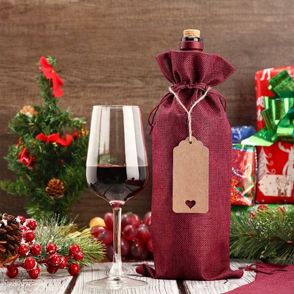Miljövänliga Vinsäckar i Jute, Andningsbara Återanvändbara Vinflaskskydd med Dragsko, Perfekt för Blindprovning, Bröllops- och Födelsedagspresenter