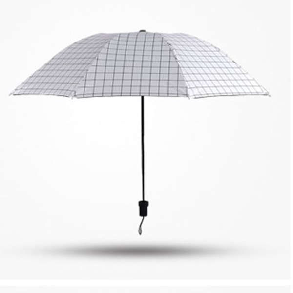Bärbart Paraply Tri Fold 8 Ribbor Regn Sol Dubbel Användning Vindtätt Vikbart Rutmönstrat Paraply för Utomhusresor Vit