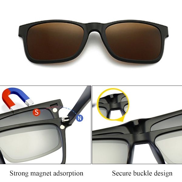 Polaroidit Aurinkolasit 5-in-1 Clip-On Ratsastuslasit Värikkäät Aurinkolasit Miesten ja Naisten Myopia-kehykset