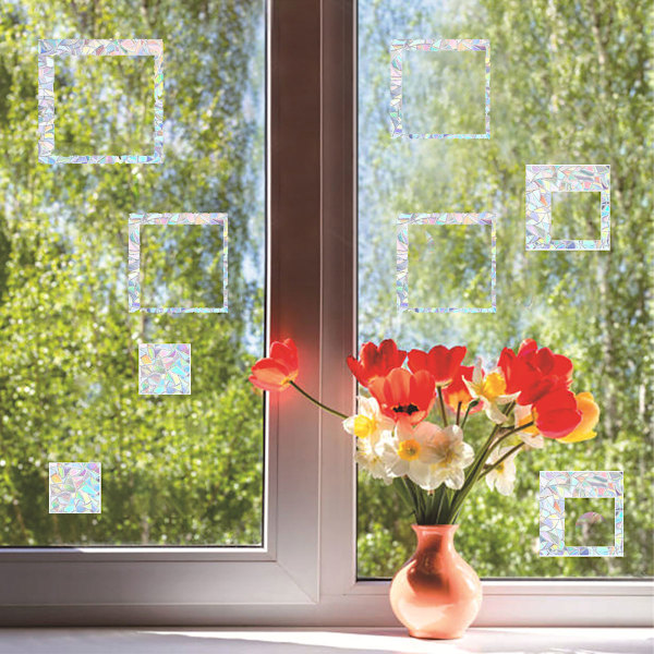 Dekorativ Fönsterfilm med Färgat Glas för Insynsskydd, Boho Halv Sol Mönster Anti-Kollisions Dekaler för Fåglar, Reducerar Kollisioner Samtidigt Som Insynen Behålls, Perfekt