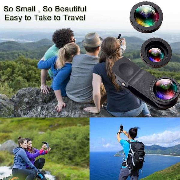 3-i-1 Universal Fisheye Vidvinkel Makro Clip Kameraobjektiv Kit